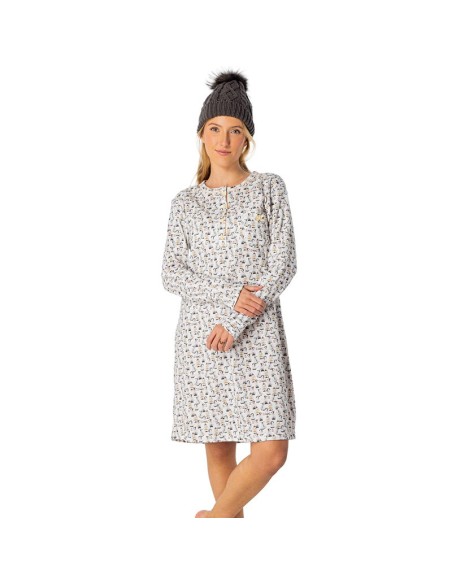 Camisón de invierno para mujer en algodón modelo pingüino de leniss