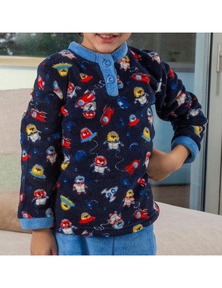 pijama de invierno en coralina infantil de niño de muslher modelo astronauta