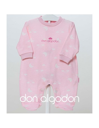 pelele en algodón fino para bebe niña de don algodón modelo luna rosa