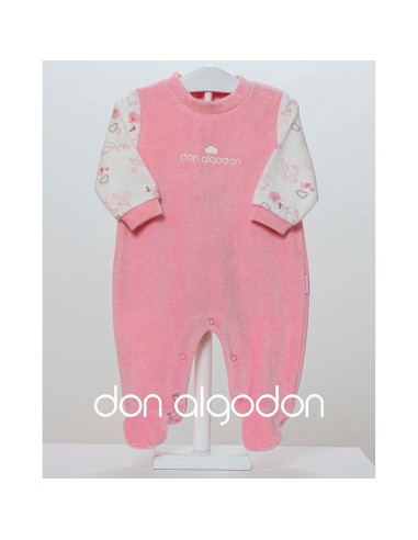 pelele de bebe para invierno en terciopelo modelo rosa de don algodón