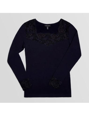 camiseta de mujer térmica en marino con encaje ysabel mora