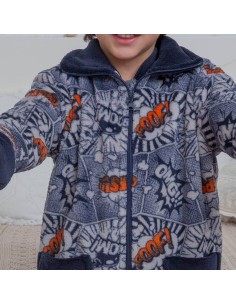 bata infantil en coralina para niño con cremallera de muslher modelo comic 2