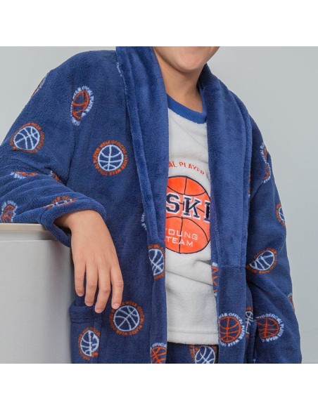 bata de niño cruzada en coralina cálida y suave modelo basket de niño