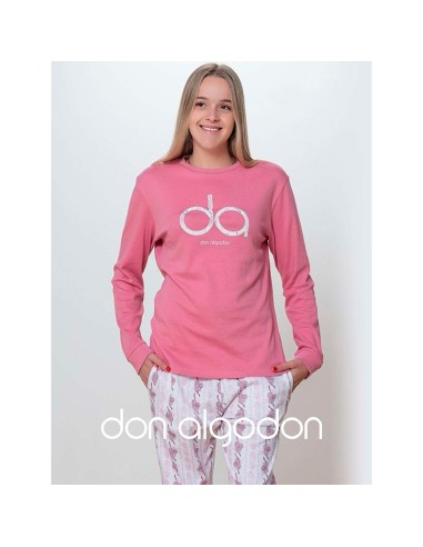 pijama de mujer don algodón en rosa para invierno en suave algodón