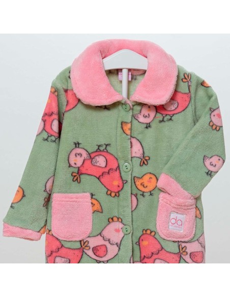 bata de bebe para niña abotonada de don algodón modelo pollitos