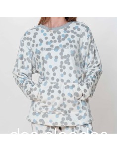 pijama de mujer para invierno en spandex don algodón modelo lunares 2