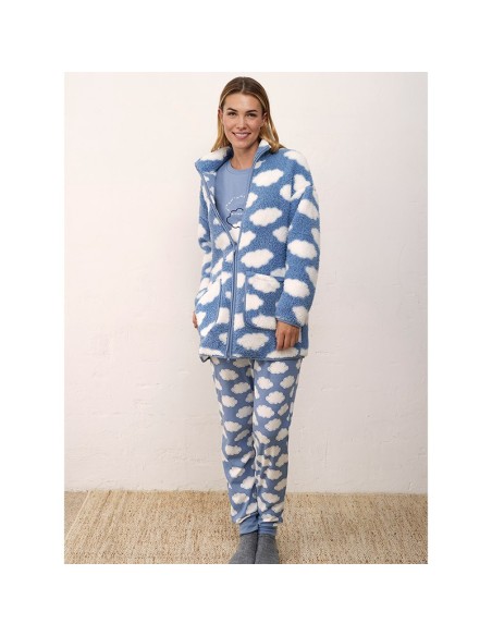 bata de sherpa y pijama de algodón a juego para mujer de promise modelo nubes