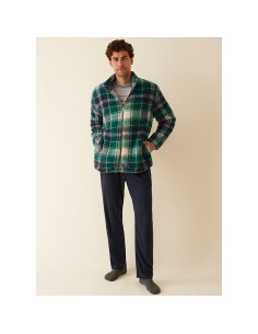conjunto de hombre para invierno de bata y pijama modelo cuadro verde de promise