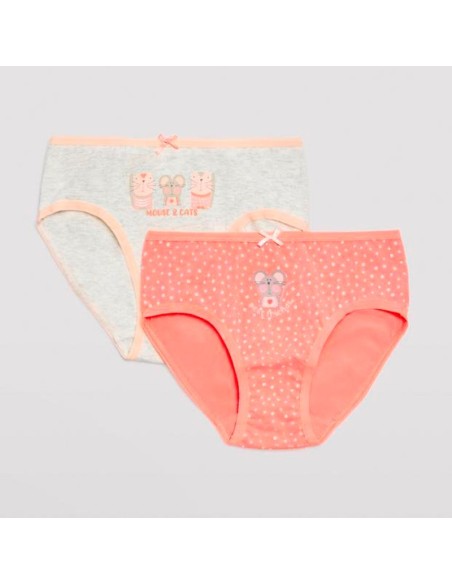 bragas de niña en algodón pack modelo rosita salmón -gris