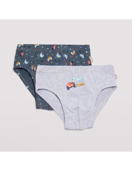 ysabel mora pack de 2 slips para niño en algodón modelo pepito gris oscuro-gris claro