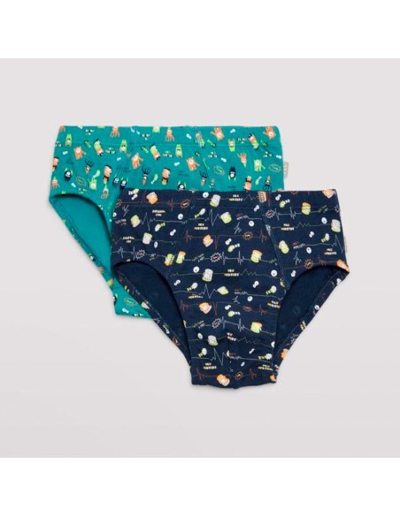 slips de niño pack de 2 unidades en algodón modelo pepito de ysabel mora verde-marino