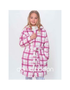 Don algodón bata de niña abotonada modelo cuadros en coralina