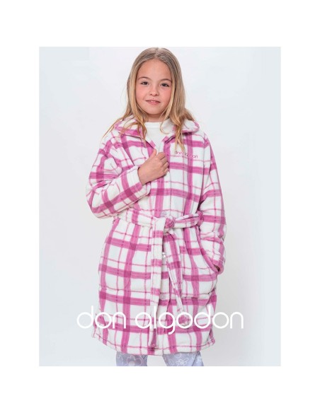 Don algodón bata de niña abotonada modelo cuadros en coralina