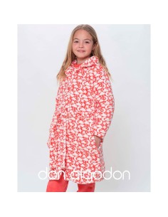 bata de niña don algodón con botones en coralina modelo lunas