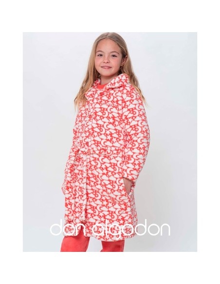 bata de niña don algodón con botones en coralina modelo lunas