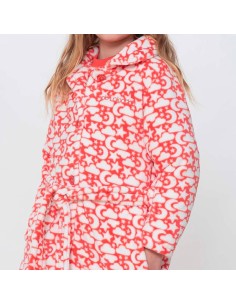 bata de niña don algodón con botones en coralina modelo lunas 2