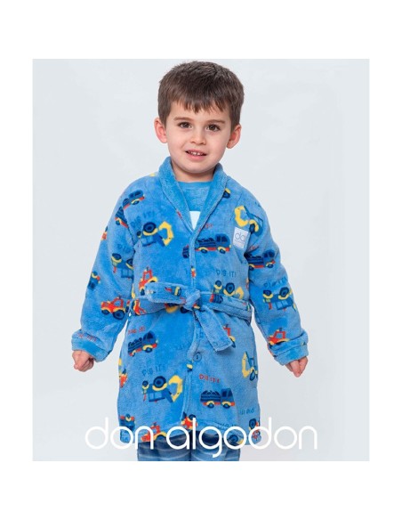 bata don algodón infantil para niño con botones modelo cochecitos