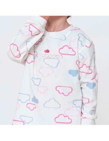 pijama don algodón  en suave terciopelo para niña modelo nubes