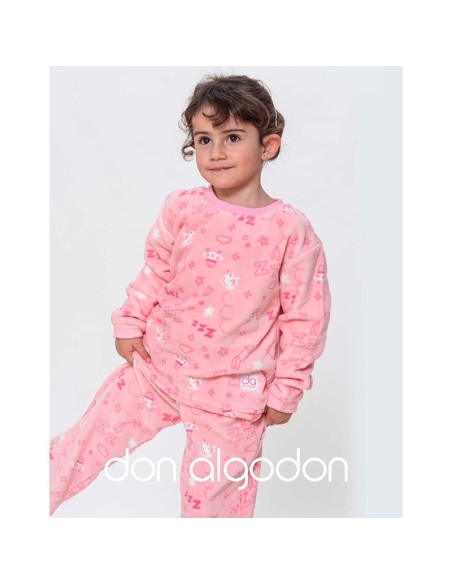Pijama infantil para niña en coralina don algodón modelo dulces sueños